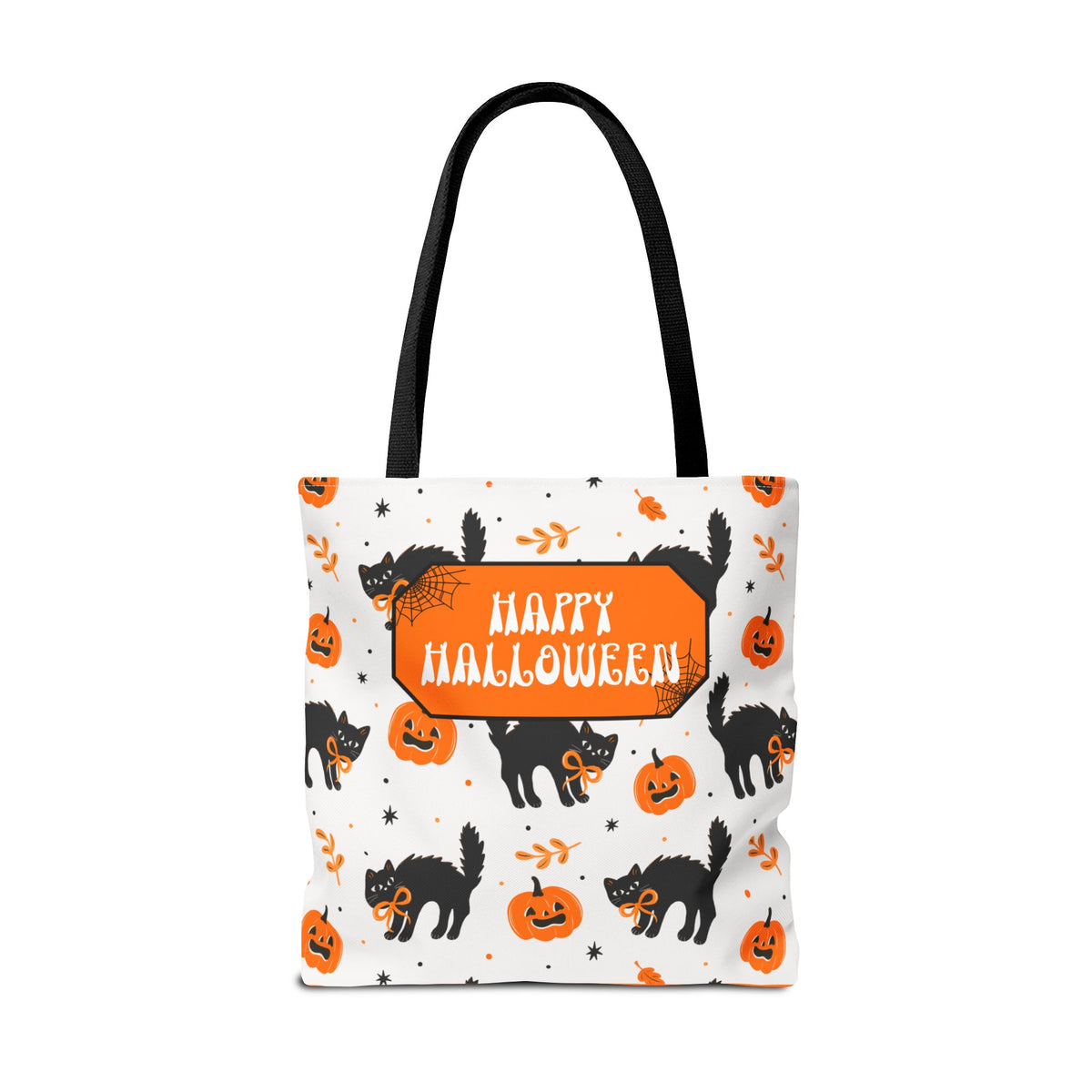 Cute Black Cats and Pumpkins Carryall -Personalized Halloween Trick or Treat Tote Bag