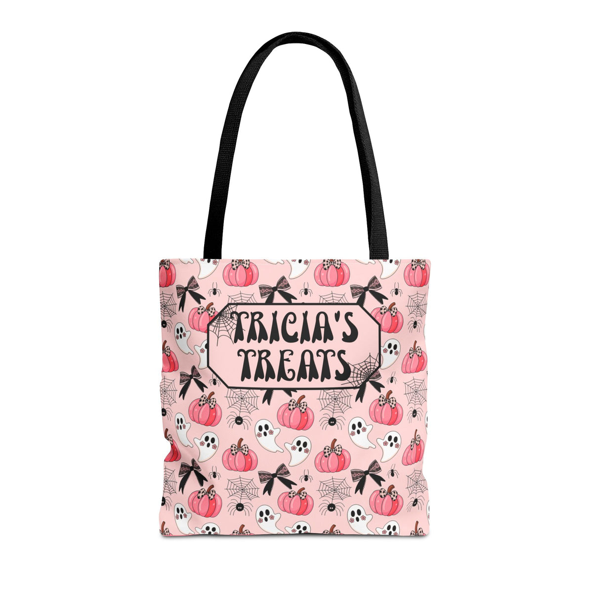 Pink Pumpkin Halloween Tote Bag - Cute Ghosts and Bows Personalizable Trick or Treat Bag