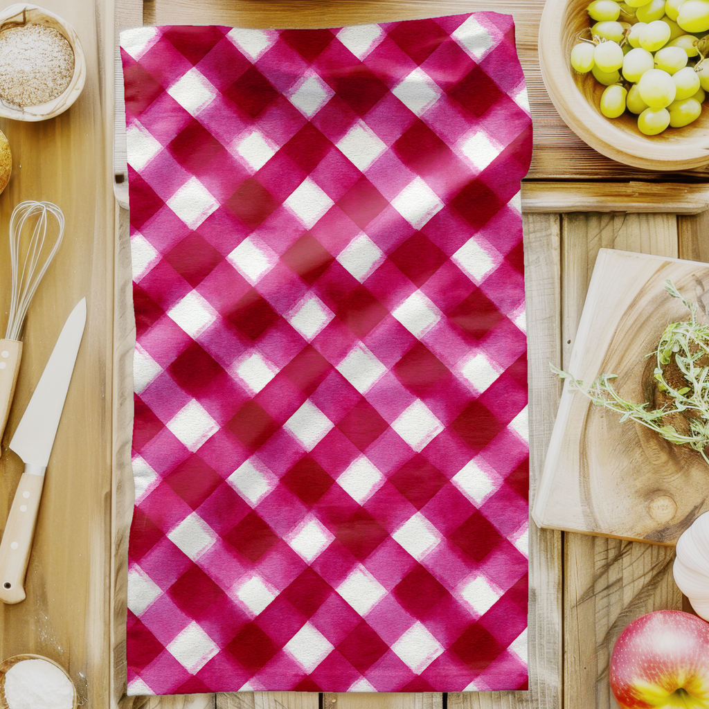 Pink Gingham Kitchen Towel - Bright Magenta Tea Towel