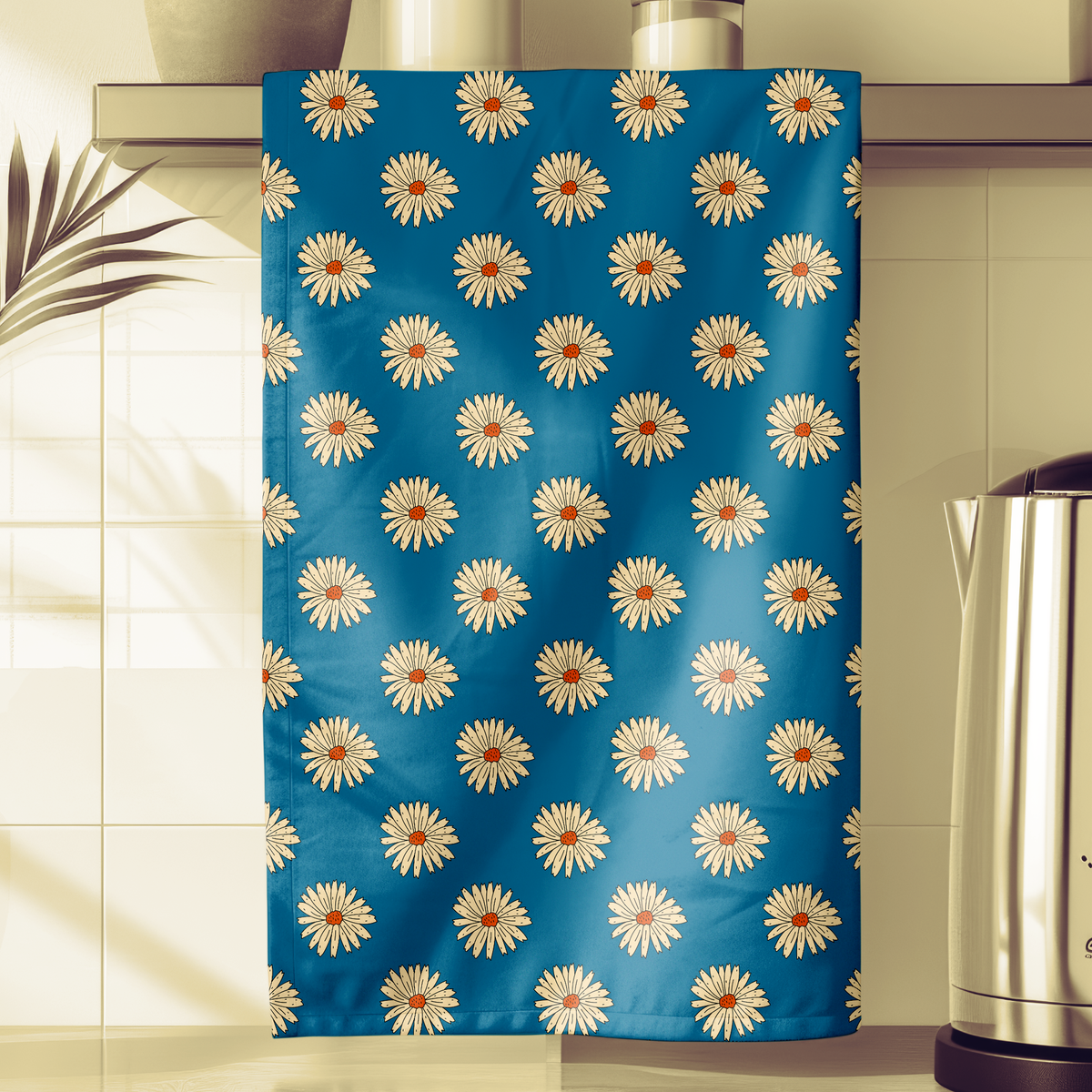 Retro Kitchen Towel - Bright Blue Floral Daisy Tea Towel