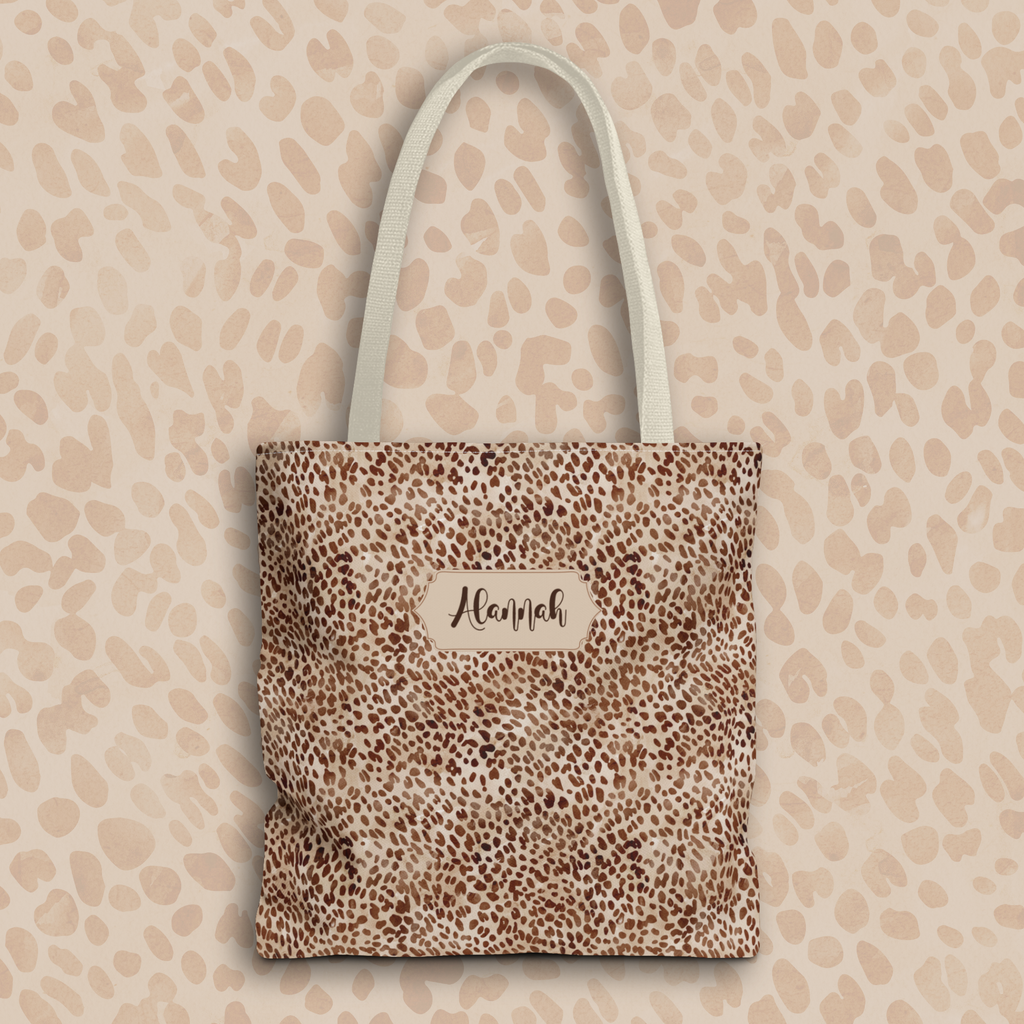 Personalizable Animal Print Tote - Beige Leopard Carryall