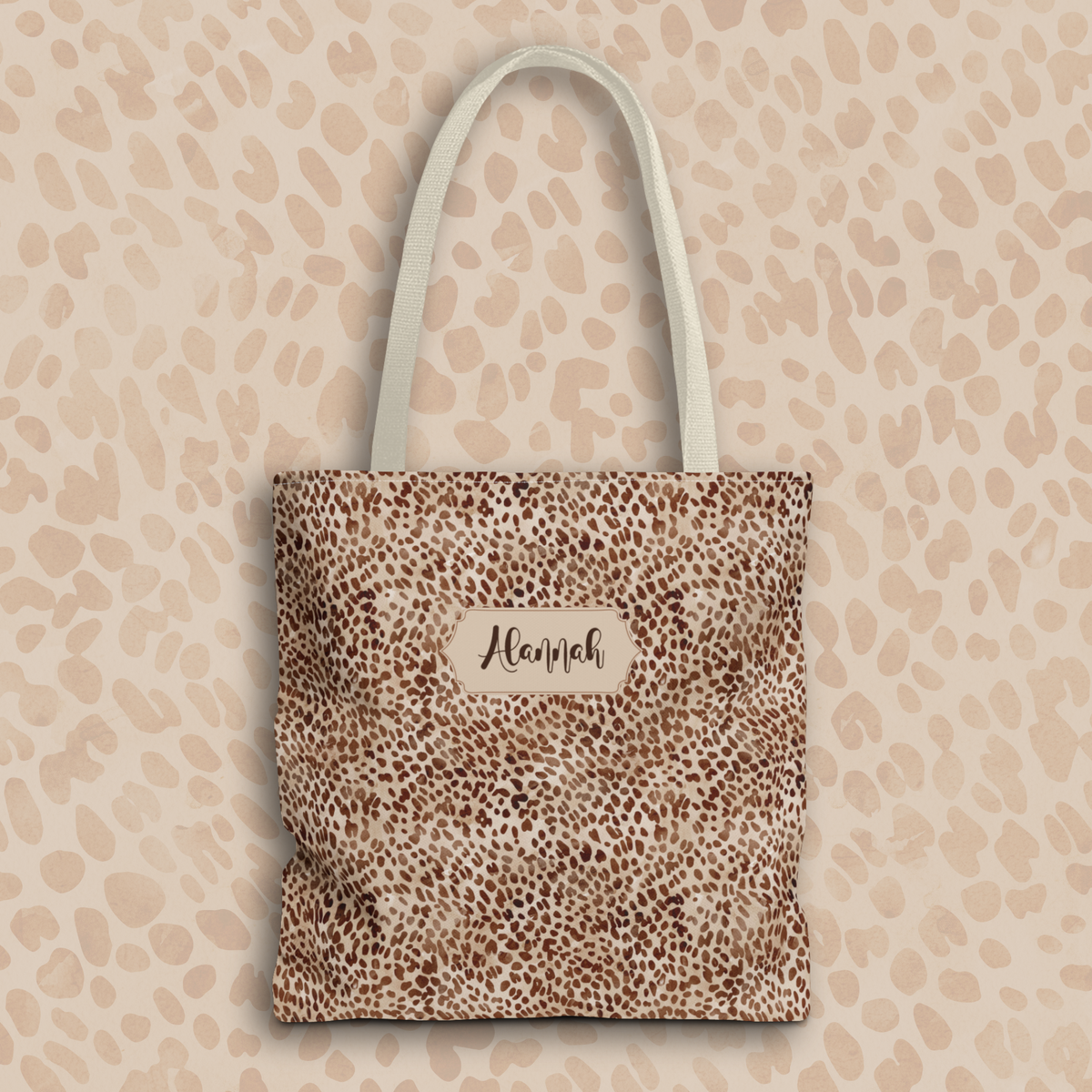Personalizable Animal Print Tote - Beige Leopard Carryall