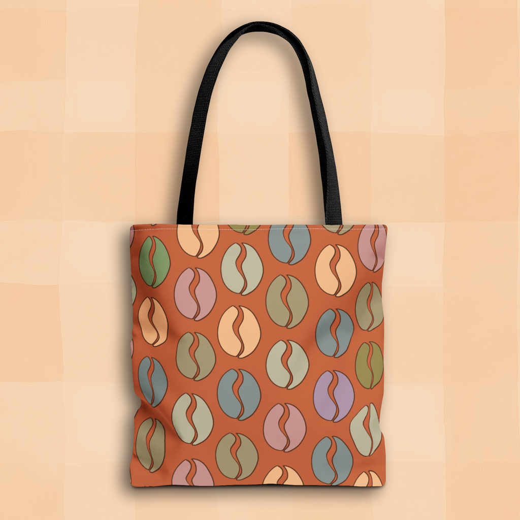 Coffee Lover's Tote - Colorful Coffee Bean Bag in Orange