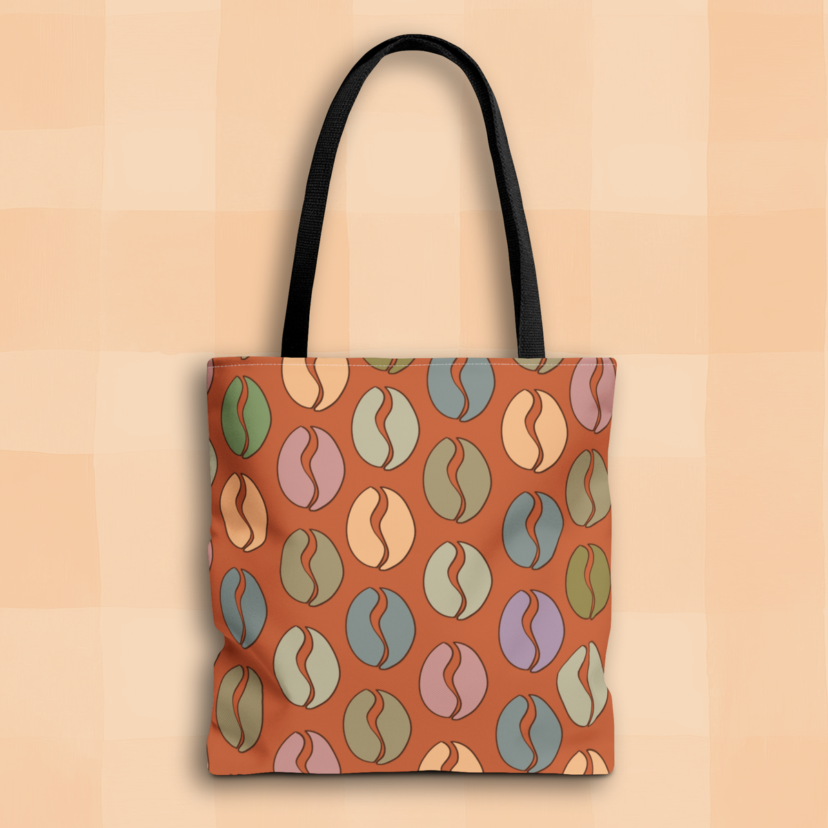 Coffee Lover's Tote - Colorful Coffee Bean Bag in Orange