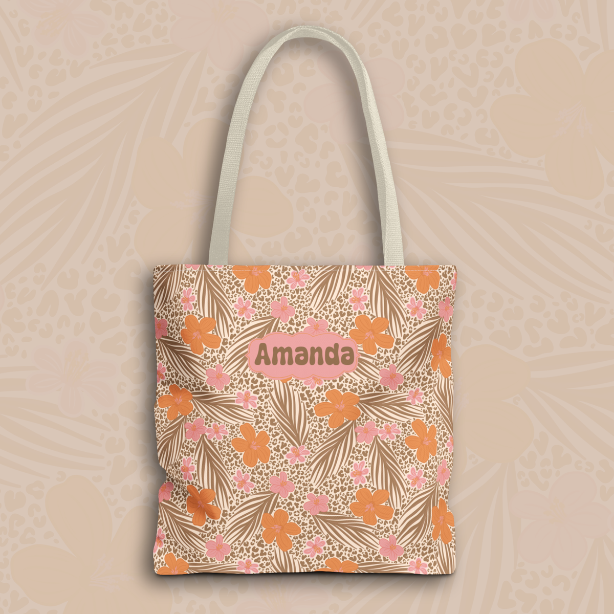 Personalizable Tropical Tote - Pink and Orange Floral Bag