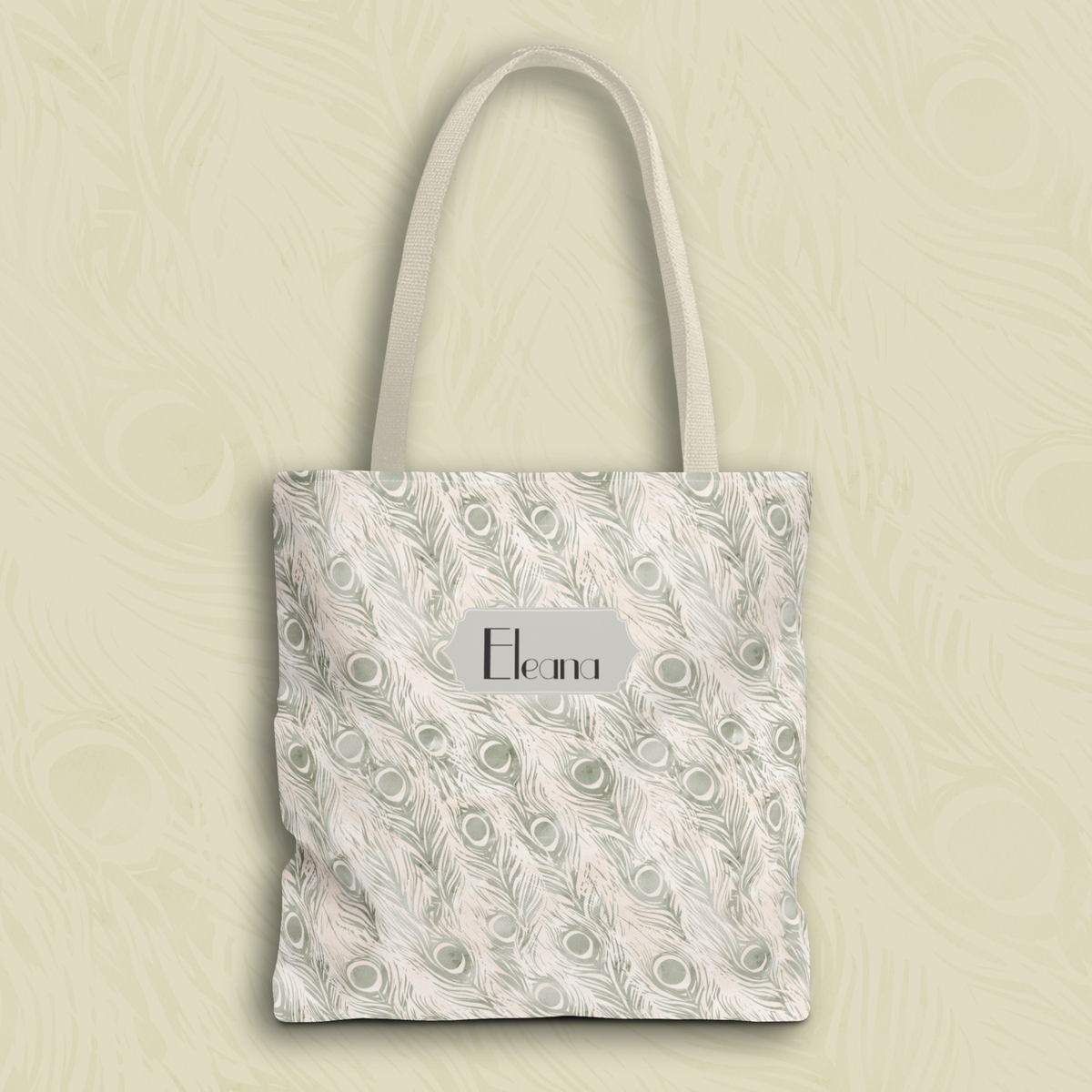 Personalizable Tote - Elegant Grey Peacock Feather Pattern Bag