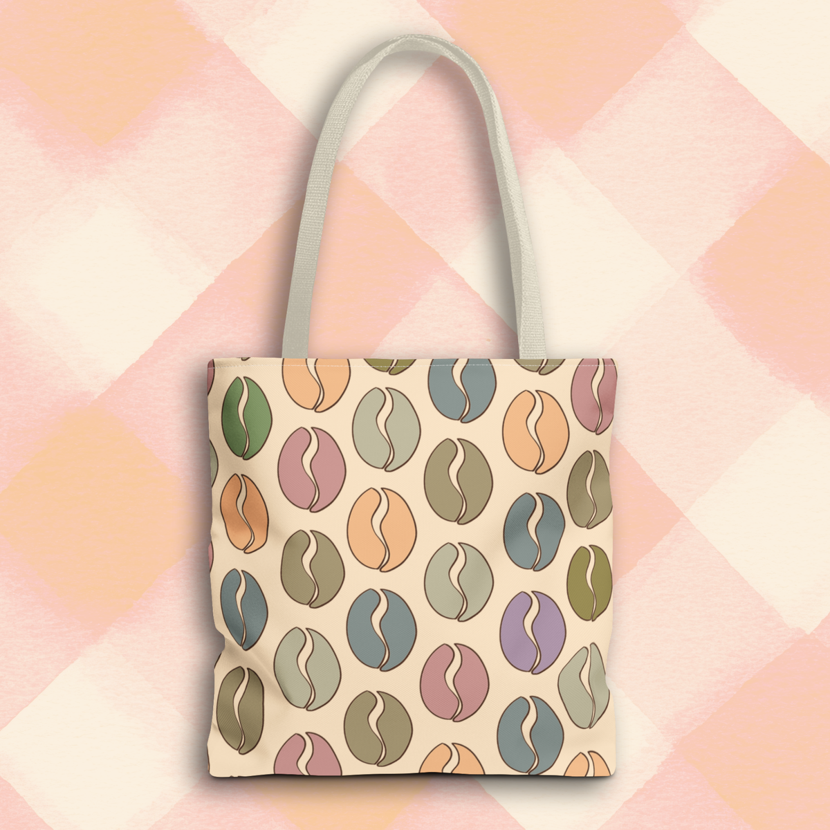 Colorful Coffee Tote Bag - Coffee Lover's Bean Bag in Cream