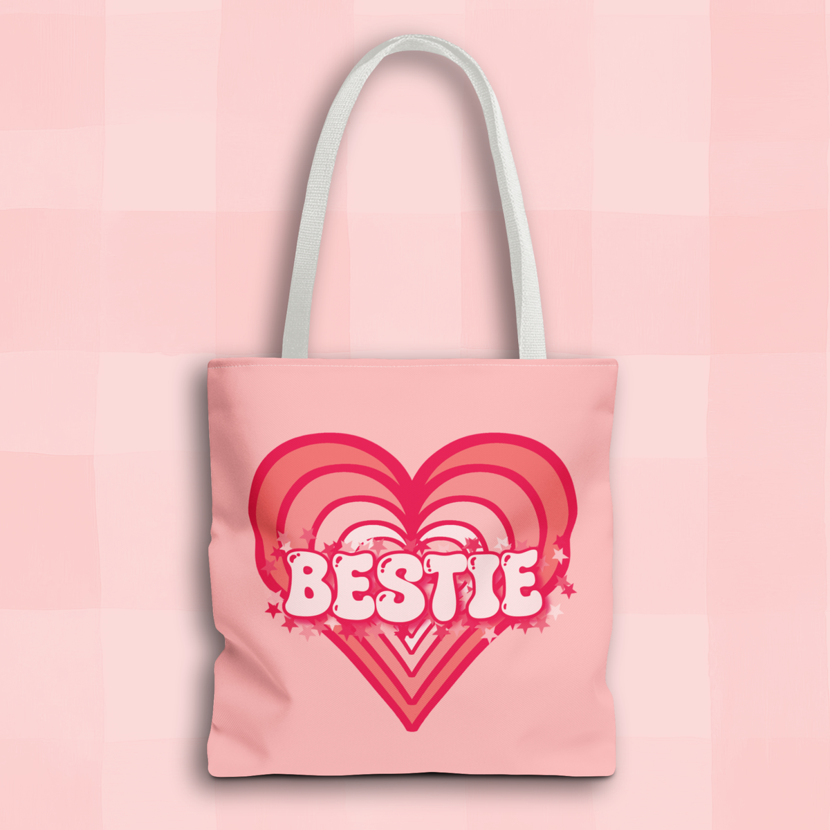 Personalizable Bestie Tote Bag - Strawberry Milk Pink Hearted Tote