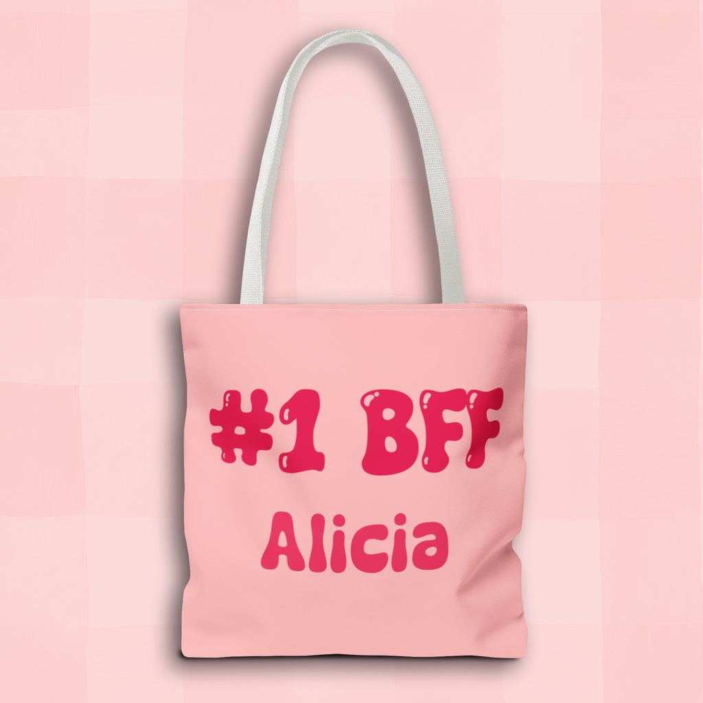 Personalizable Bestie Tote Bag - Strawberry Milk Pink Hearted Tote