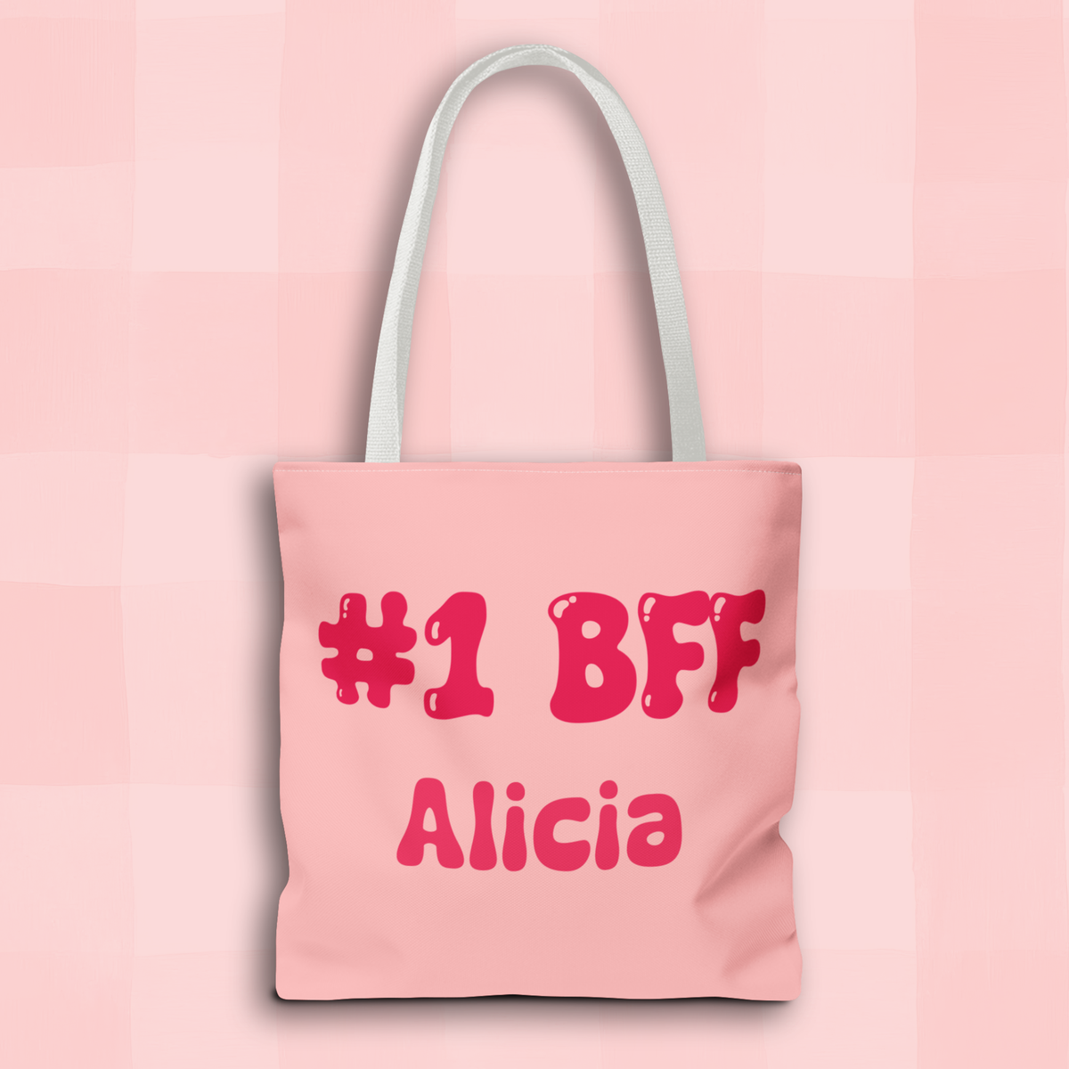 Personalizable Bestie Tote Bag - Strawberry Milk Pink Hearted Tote