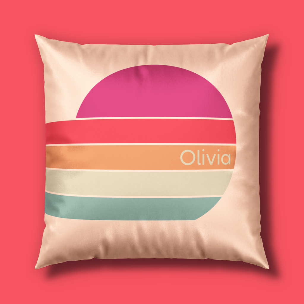 Personalizable  Retro Velvet Throw Pillow - Magenta Sunrise Decorative Pillow