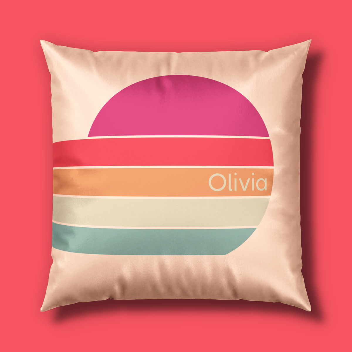 Personalizable  Retro Velvet Throw Pillow - Magenta Sunrise Decorative Pillow
