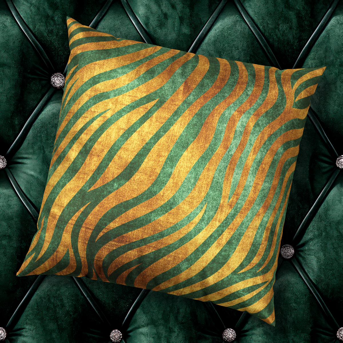 Lush Velvet Animal Print Pillow - Green and Gold Zebra Stripe Throw Pillow