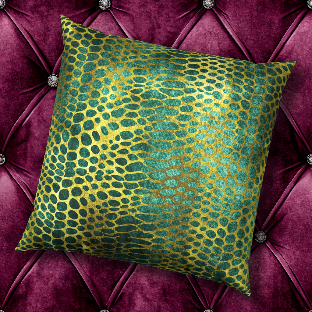 Glam Snake Skin Decorative Pillow - Green and Gold Print Velvet Pillow