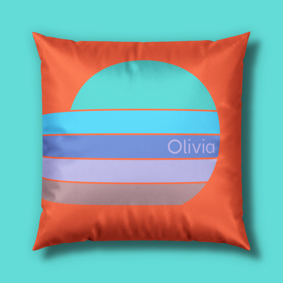 Retro Minimalist Orange Throw Pillow - Blue and Purple Sunrise on Vermilion Velvet Pillow