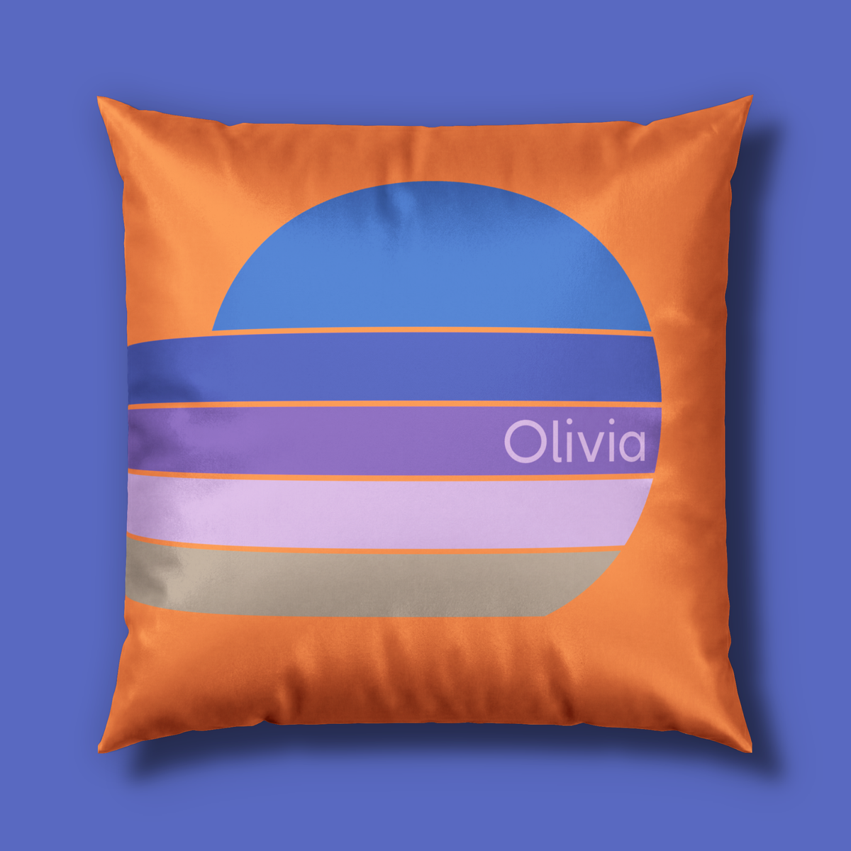 Striped Minimalist Sunrise Pillow - Personalizable Early 80's Blue and Purple Retro Velvet Pillow