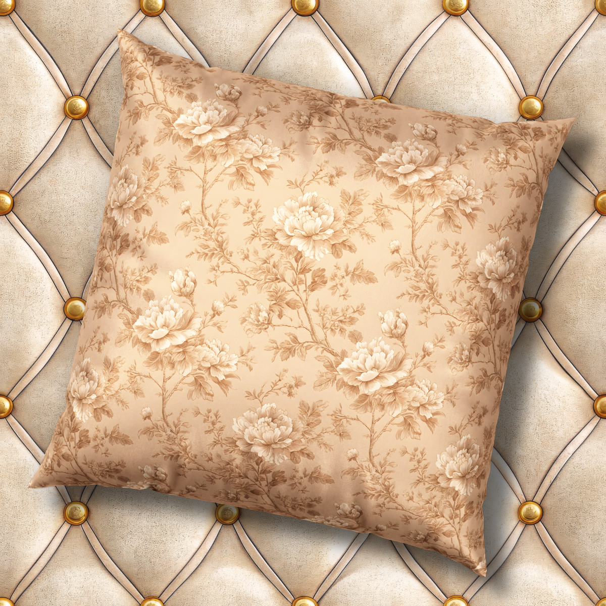 Vintage Velvet Throw Pillow - Sepia Toile Floral Accent Pillow