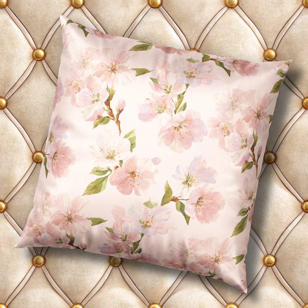Cherry Blossom Throw Pillow - Light Pink Velvet Decorative Pillow