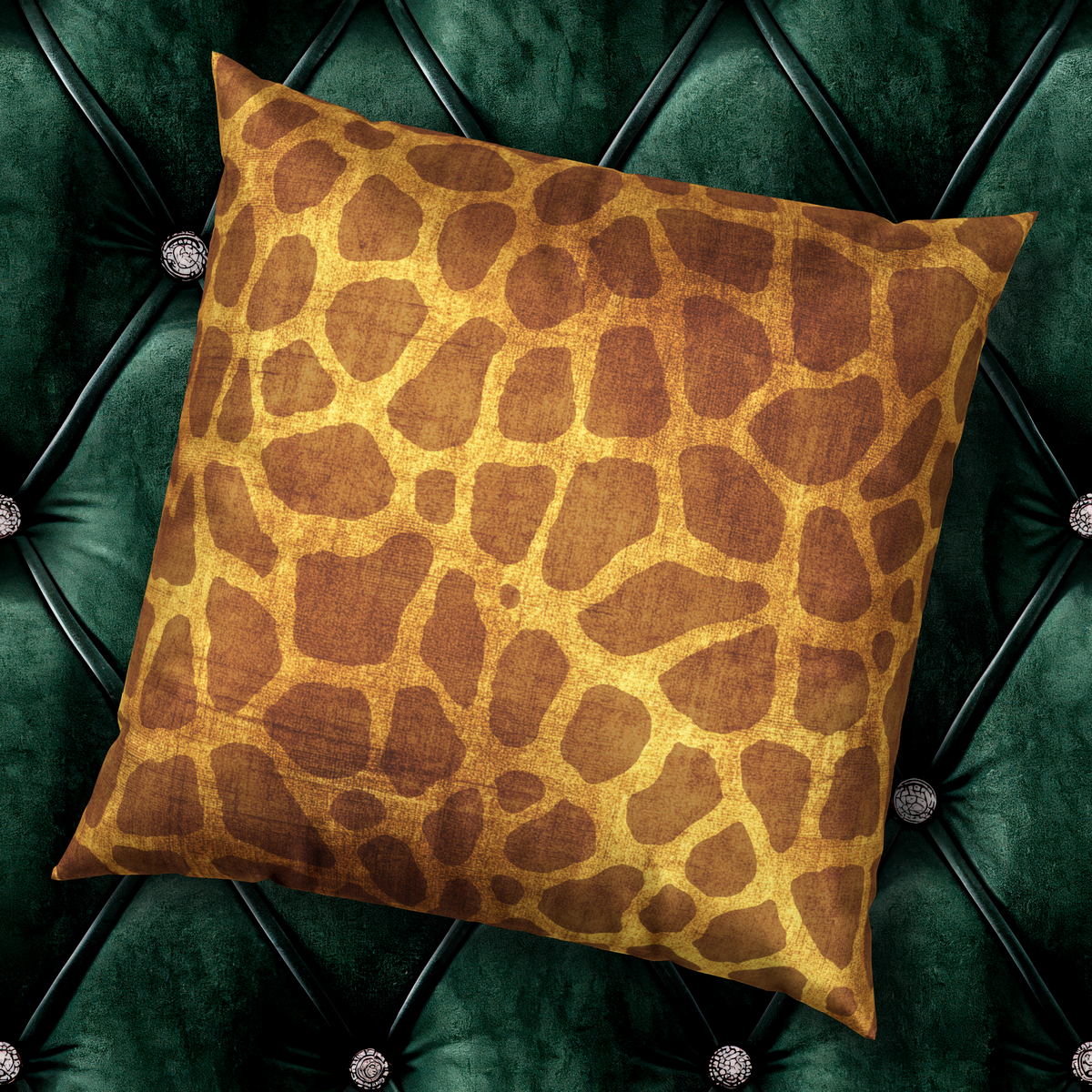 Giraffe Print Velvet Pillow - Golden Safari Throw Pillow