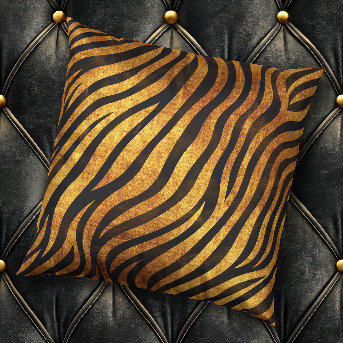 Animal Print Velvet Pillow - Gold Zebra Pattern Decorative Throw Pillow