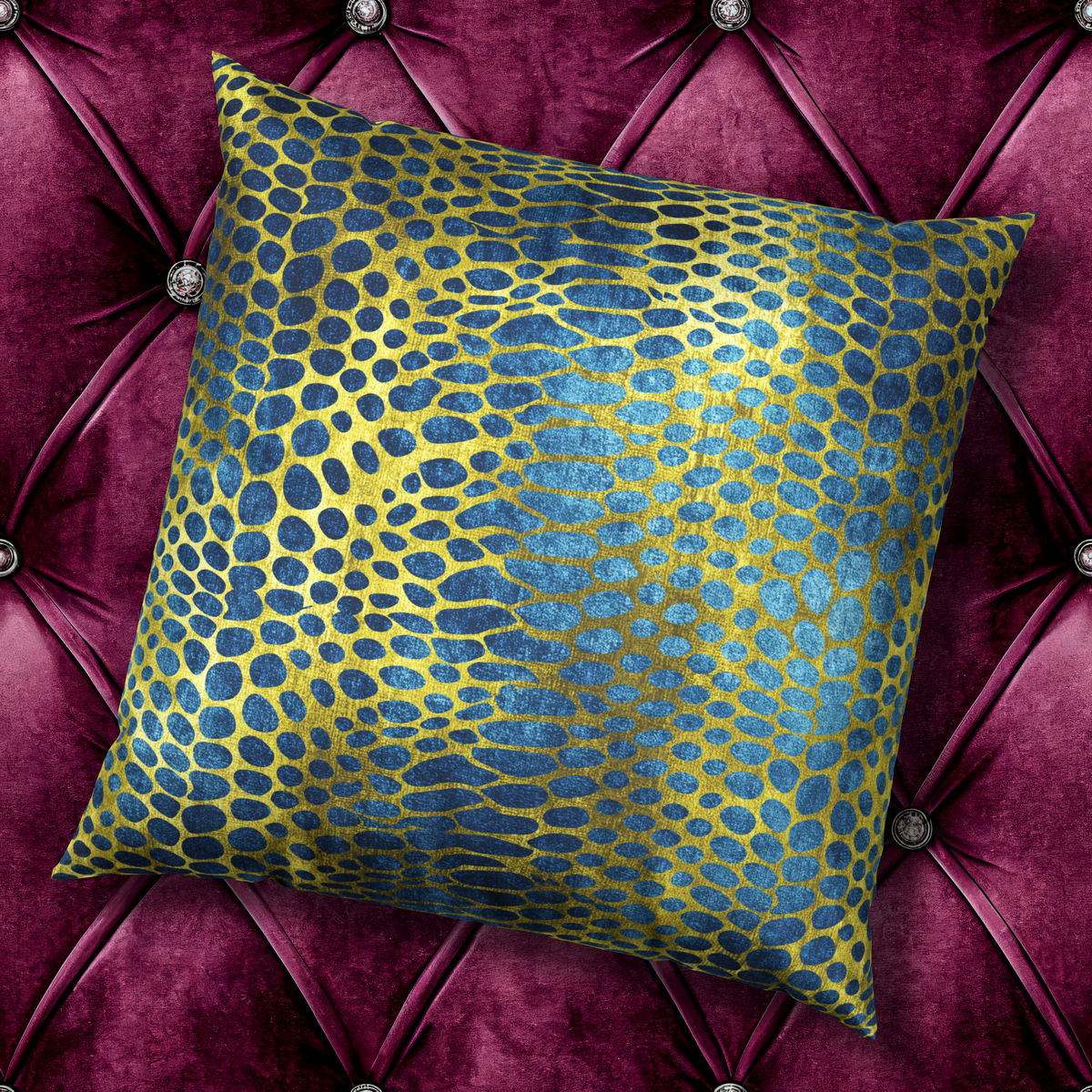 Snake Skin Velvet Pillow - Gold and Teal Decorative Throw Pillow