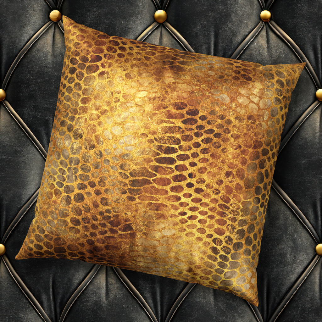 Snake Skin Print Pillow - Luxe Glam Gold Velvet Pillow