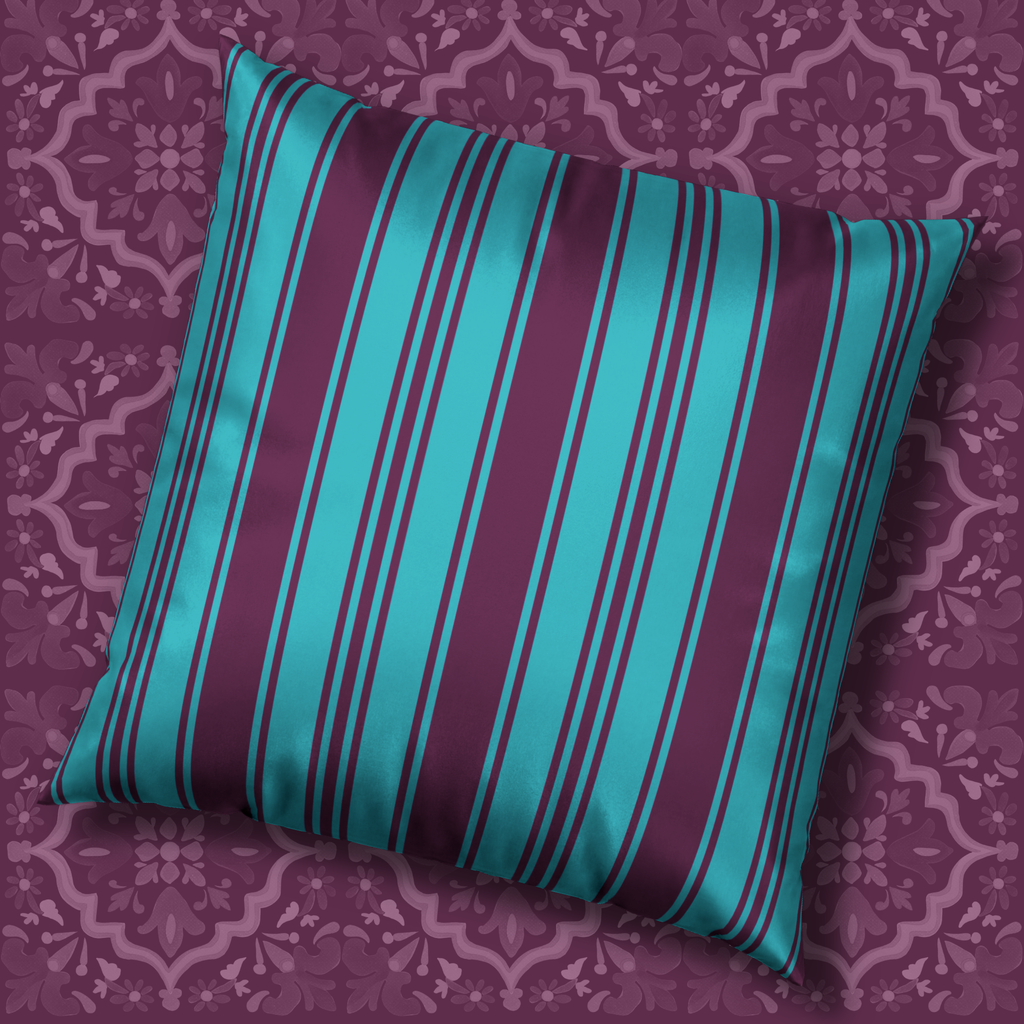 Velvet Ticking Stripe Pillow - Violet and Teal Decorative Throw Pillow
