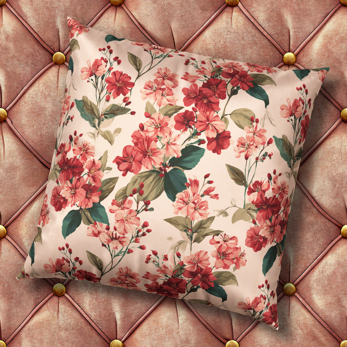 Velvet Floral Throw Pillow - Hibiscus on Pink Decorative Pillow