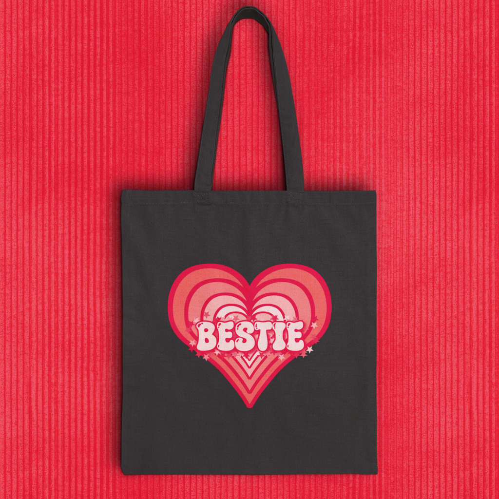 Best Friend Tote Bag - Personalizable Strawberry Milk Pink Bestie Canvas Tote