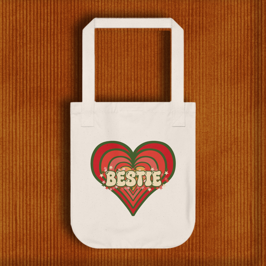 Organic Cotton Best Friend Tote - Retro Love Bestie Heart Bag