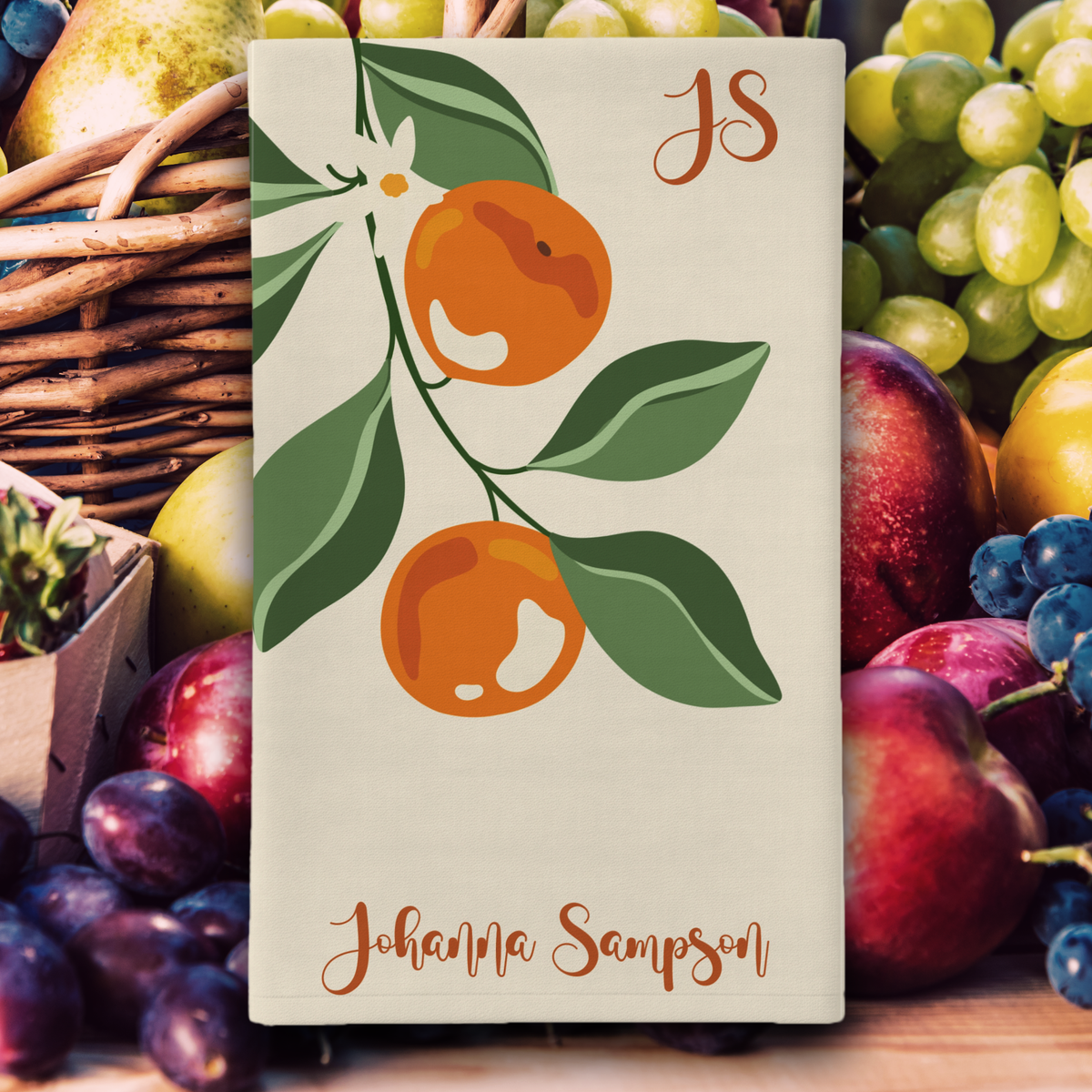Personalized Citrus Tea Towel - Custom Name and Monogram Kitchen Towel
