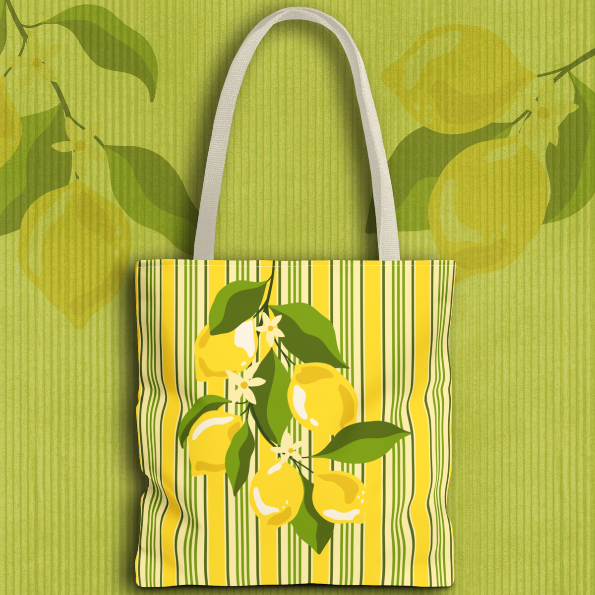 Lemon Stripe Tote Bag - Bright Citrus Summer Market Bag