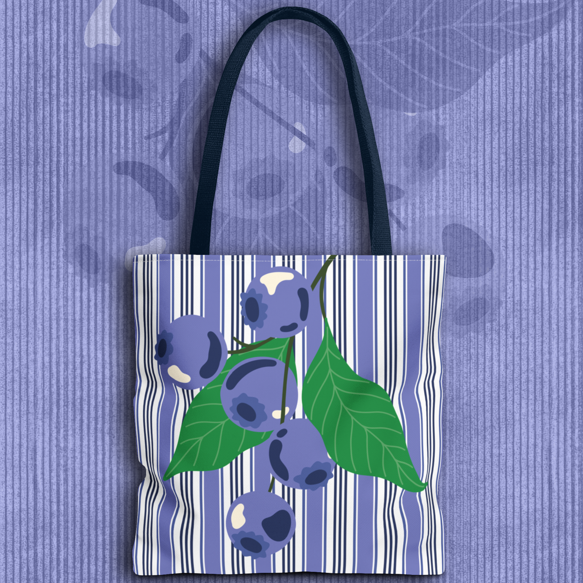 Blueberry Stripe Tote Bag - Summer Fruit Market Tote