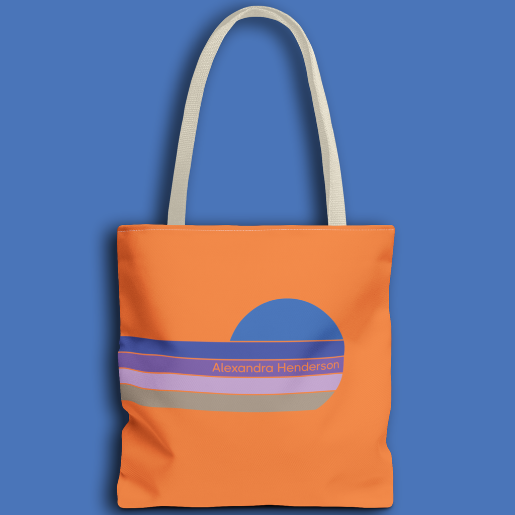 Orange Sunset Stripe Tote Bag – Retro Personalized Name Beach and Market Tote