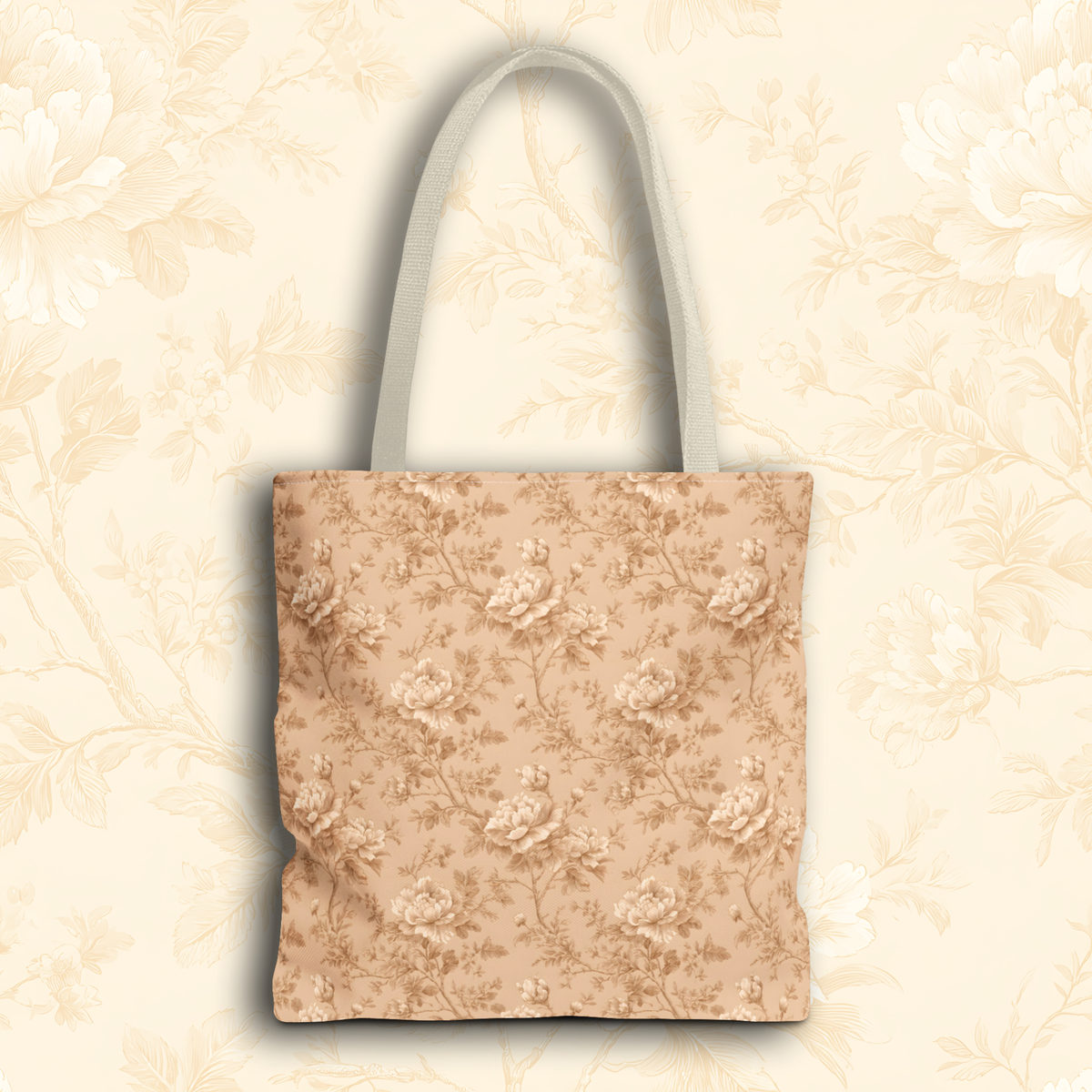 Vintage Sepia Toile Tote Bag – Elegant Rose Patterned Carryall