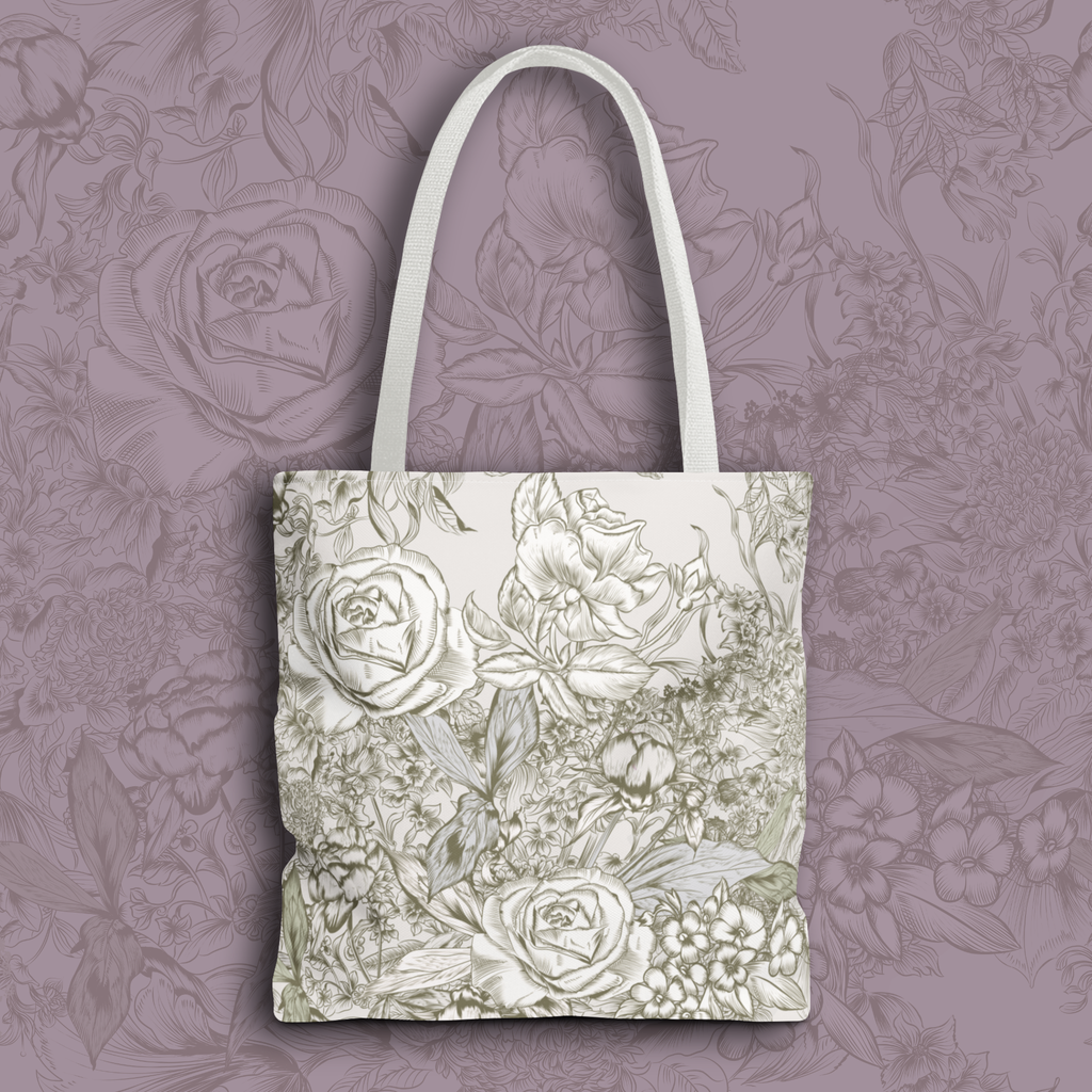 Rose Sketch Tote Bag — Grey Floral Carryall