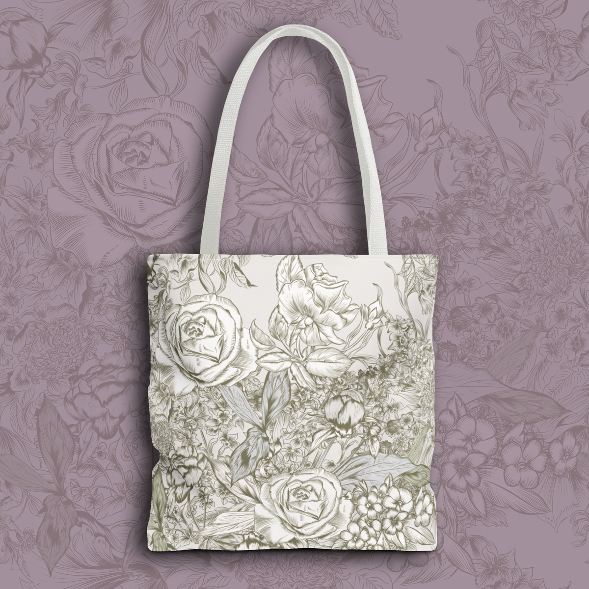 Rose Sketch Tote Bag — Grey Floral Carryall