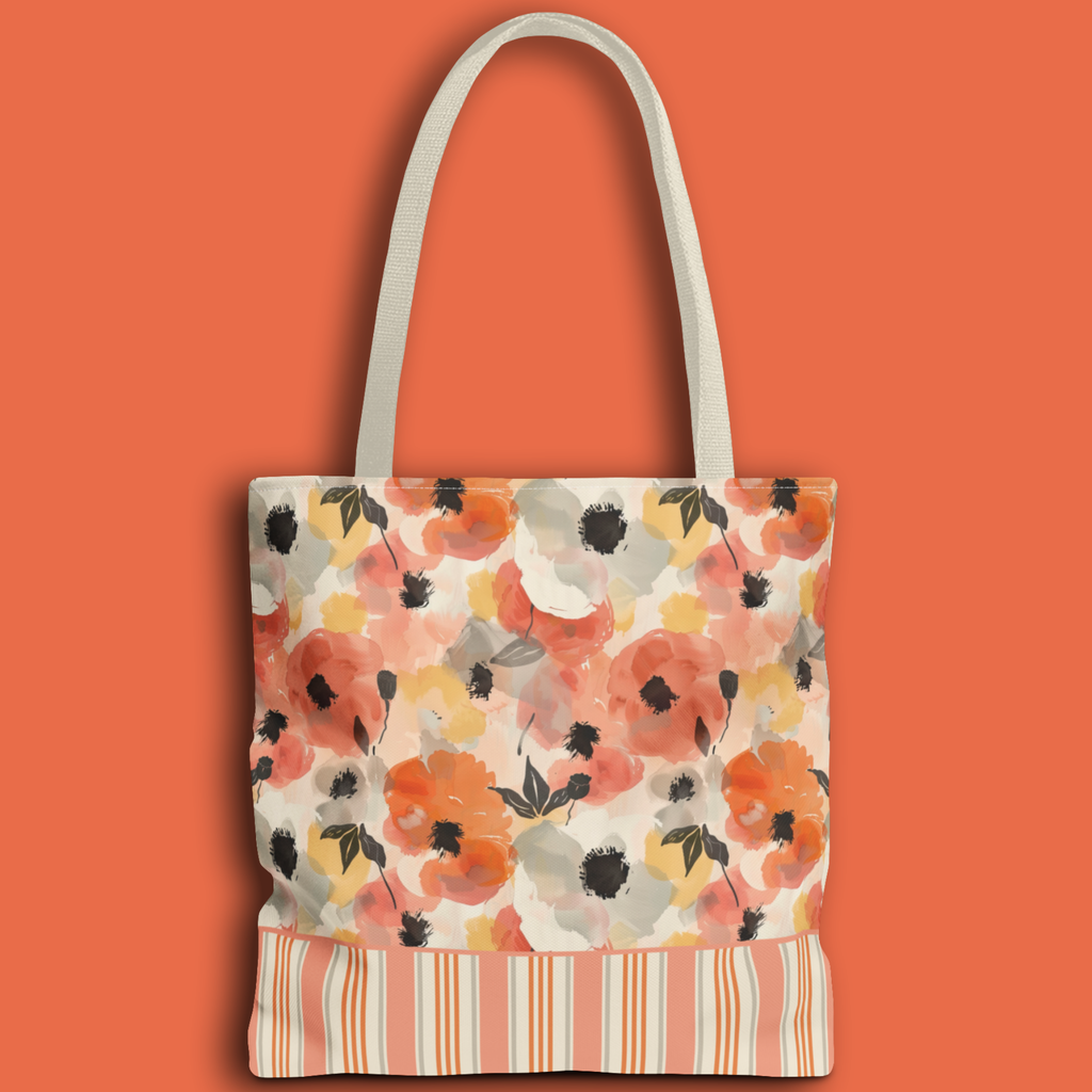 Floral Watercolor Stripe Tote Bag – Peach Blossom Beach and Market Bag