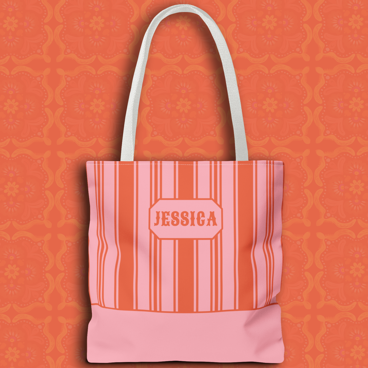 Striped Pink and Orange Tote Bag - Personalizable Bright Beach and Market Tote