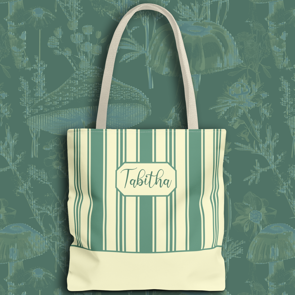 Striped Personalizable Carryall – Retro Mint and Cream Stripe Everyday Tote Bag