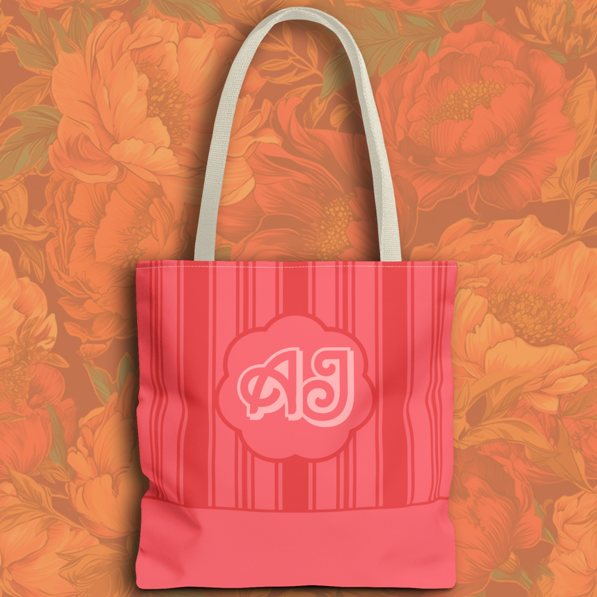 Monogram Pink Striped Tote Bag —Personalizable Market Tote