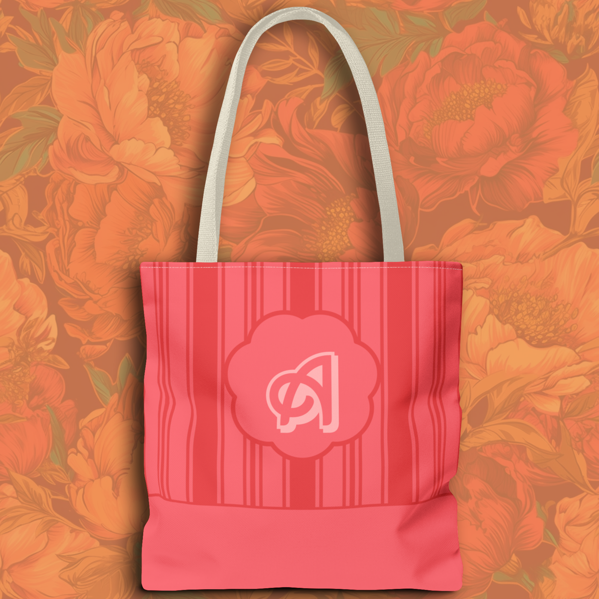 Monogram Pink Striped Tote Bag —Personalizable Market Tote