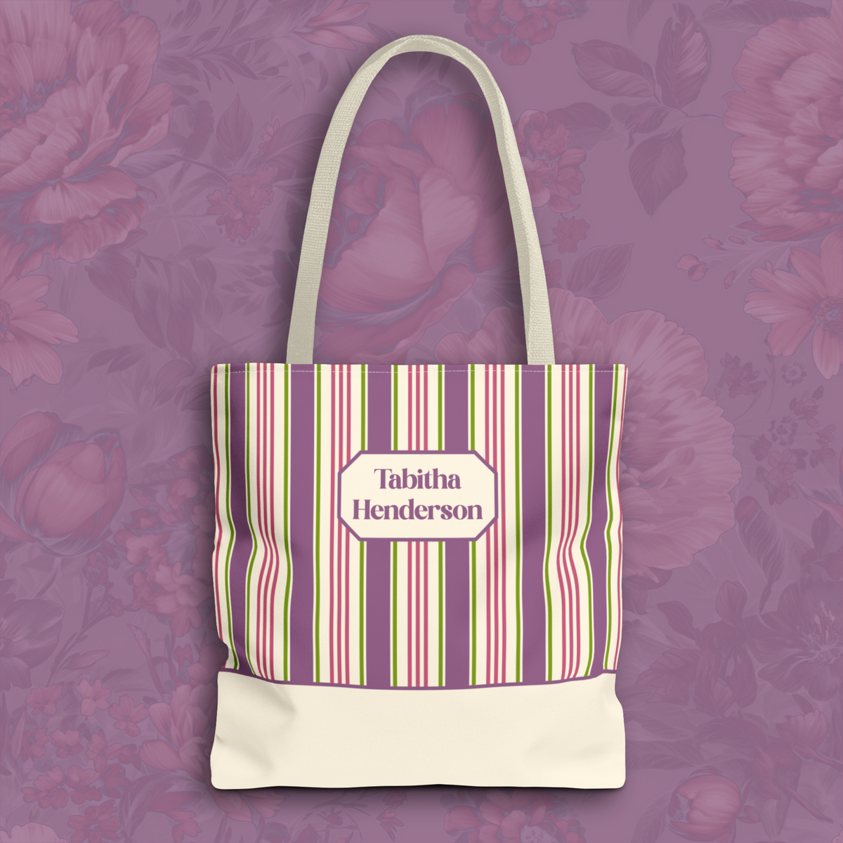 Colorful Striped Tote Bag – Personalizable Purple Pink and Green Tote