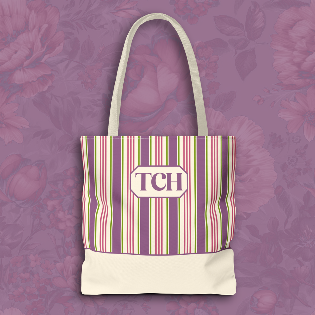 Colorful Striped Tote Bag – Personalizable Purple Pink and Green Tote