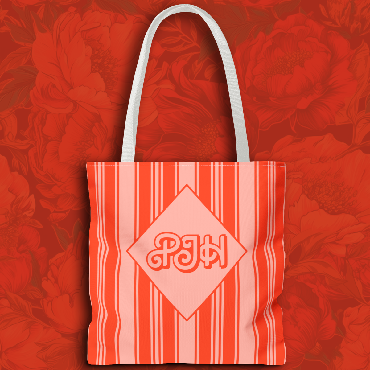 Personalizable Striped Vermillion Tote Bag – Vibrant Vertical Stripe Beach and Market Tote