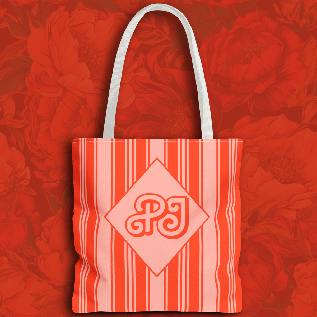 Personalizable Striped Vermillion Tote Bag – Vibrant Vertical Stripe Beach and Market Tote