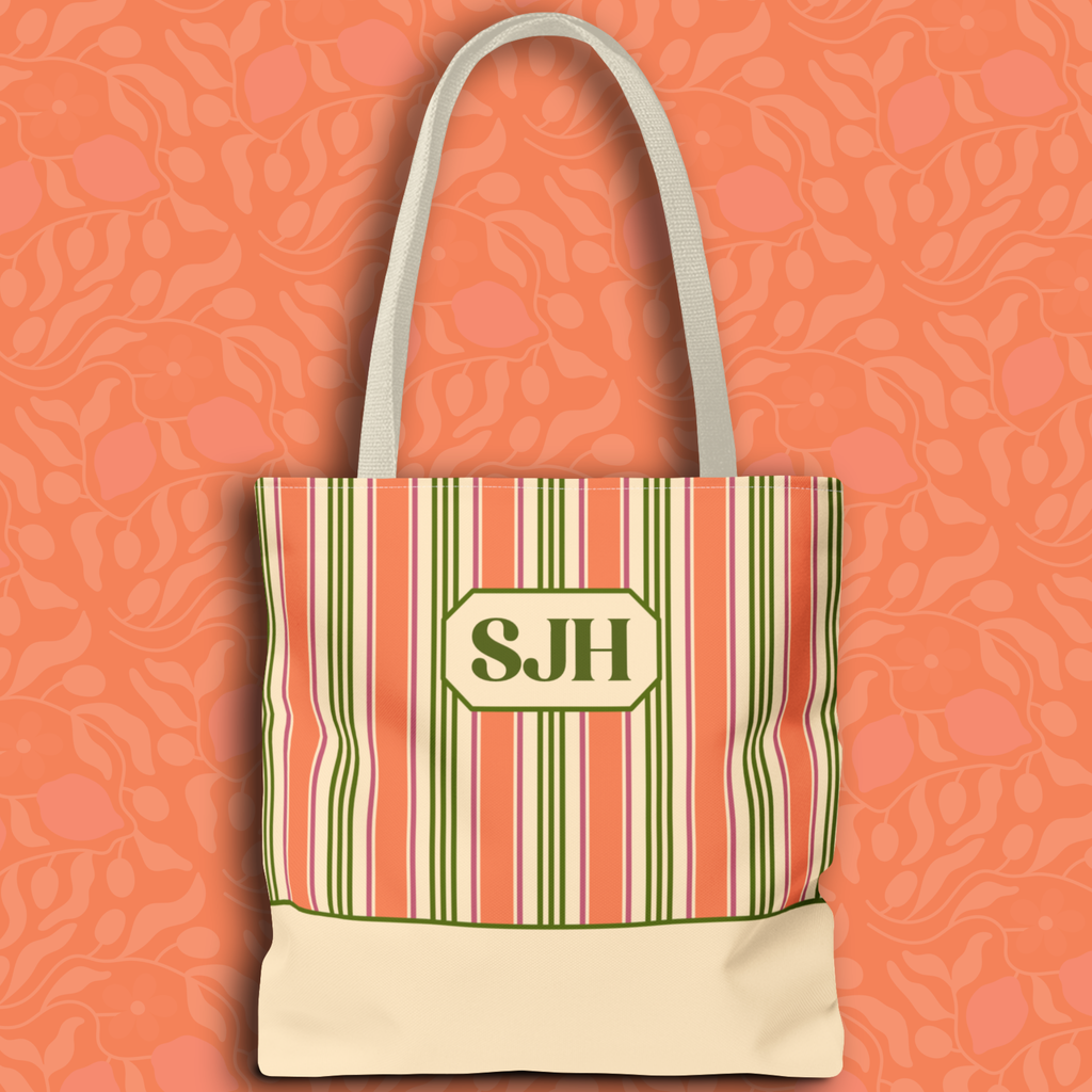 Personalizable Colorful Striped Tote Bag - Versatile Peach and Green Everyday Carryall