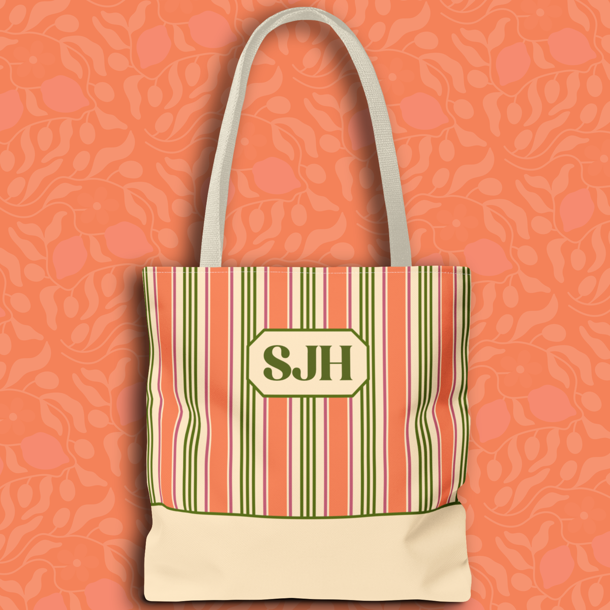 Personalizable Colorful Striped Tote Bag - Versatile Peach and Green Everyday Carryall