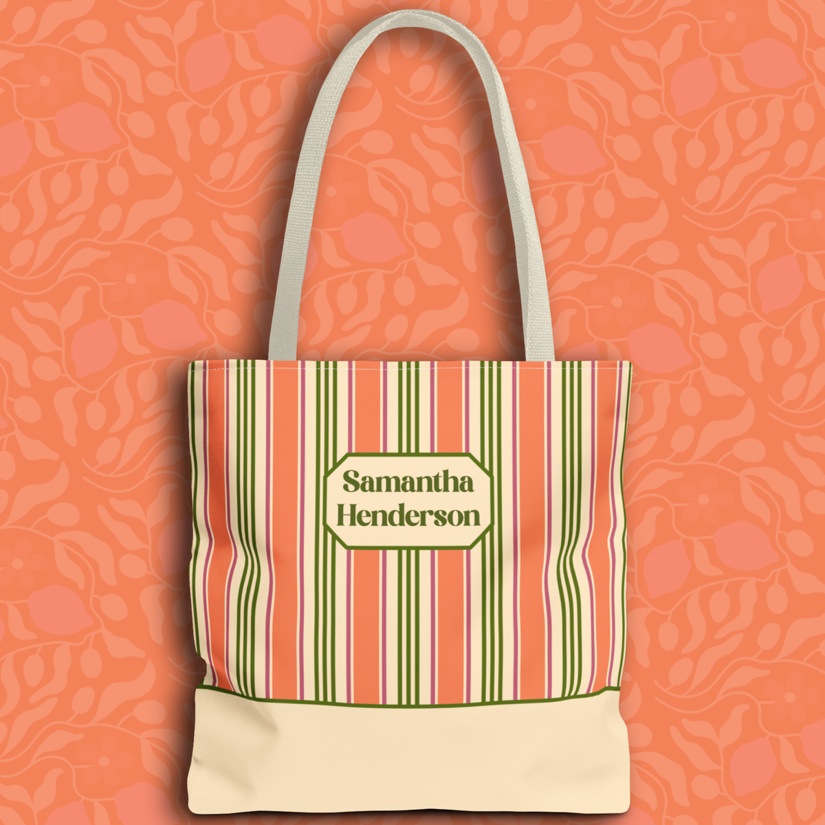 Personalizable Colorful Striped Tote Bag - Versatile Peach and Green Everyday Carryall
