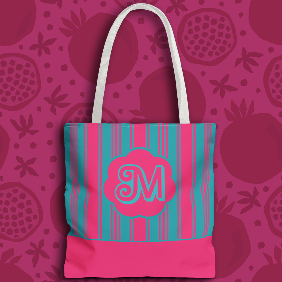 Monogram Pink and Blue Striped Tote Bag — Custom Striped Tote Bag